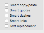 Screenshot: Mac: TextEdit: Turn off Smart Options